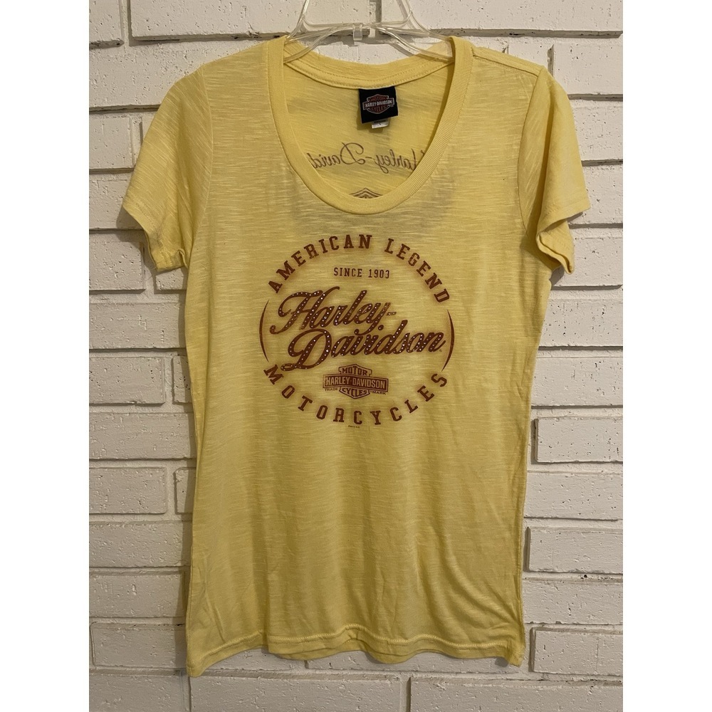 Harley Davidson Jamaica T-Shirt Top Womens‎ Large Yellow Short Sleeve Logo